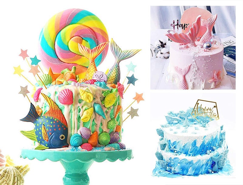 Heptik Silicone Fondant Cake Decoration Chocolate Baking MoldsSea Theme Shell Mermaid Tail Starfish ConchSea Ocean Creatures 3D Chocolate Fondant Soap Resin Mould 6 Piece - Image 3