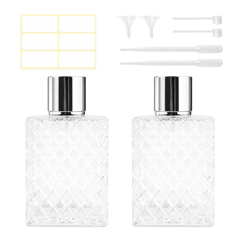 HXRYAGi 2 Pack 100ml Empty Perfume Bottles Refillable, Glass Perfume Atomizer with Funnels & Droppers, Leak-Proof Travel Perfume Spray Bottles, Fine Mist Sprayer for Cologne Essential Oils - Image 1