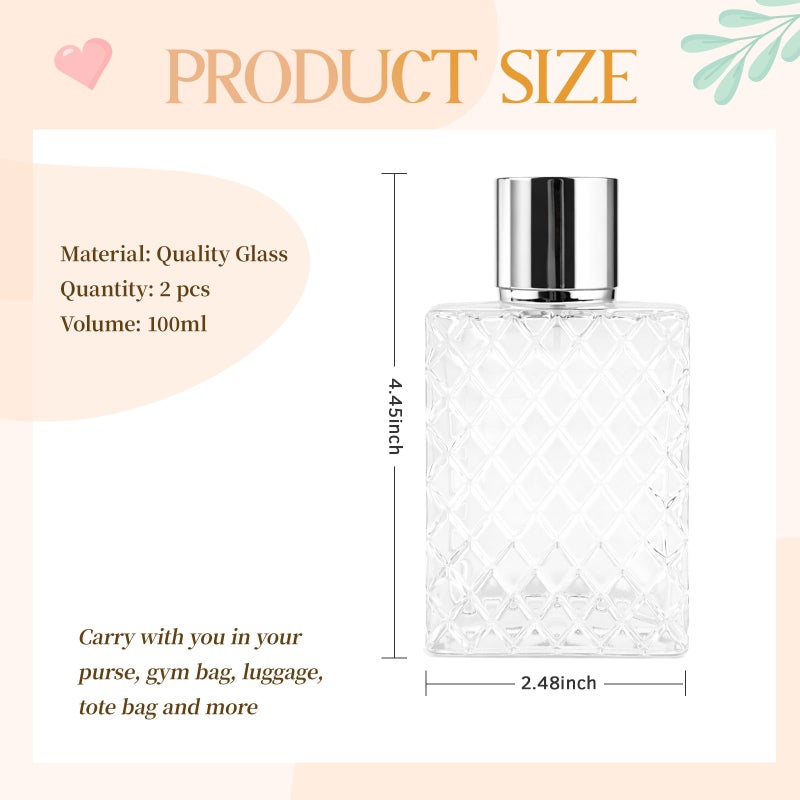 HXRYAGi 2 Pack 100ml Empty Perfume Bottles Refillable, Glass Perfume Atomizer with Funnels & Droppers, Leak-Proof Travel Perfume Spray Bottles, Fine Mist Sprayer for Cologne Essential Oils - Image 2