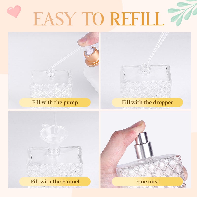 HXRYAGi 2 Pack 100ml Empty Perfume Bottles Refillable, Glass Perfume Atomizer with Funnels & Droppers, Leak-Proof Travel Perfume Spray Bottles, Fine Mist Sprayer for Cologne Essential Oils - Image 4