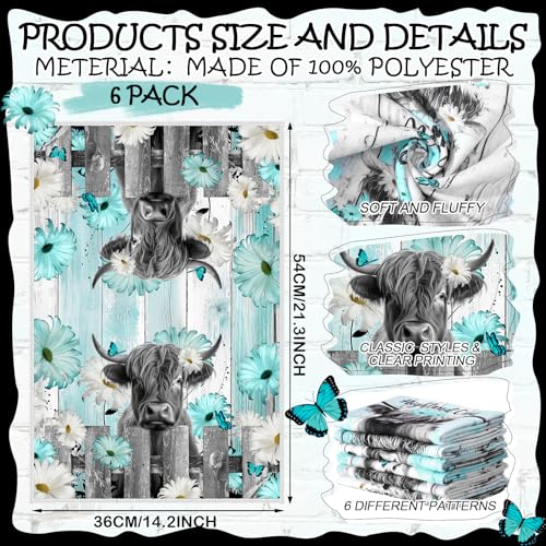 Breling Set of 6 Highland Cattle Kitchen Towels Highland Cow Vintage Themed Dish Towel Bathroom Decorative Rustic Cloths for Kitchen Bathroom Home Cooking Housewarming Gifts 14 x 21 Inch - Image 3