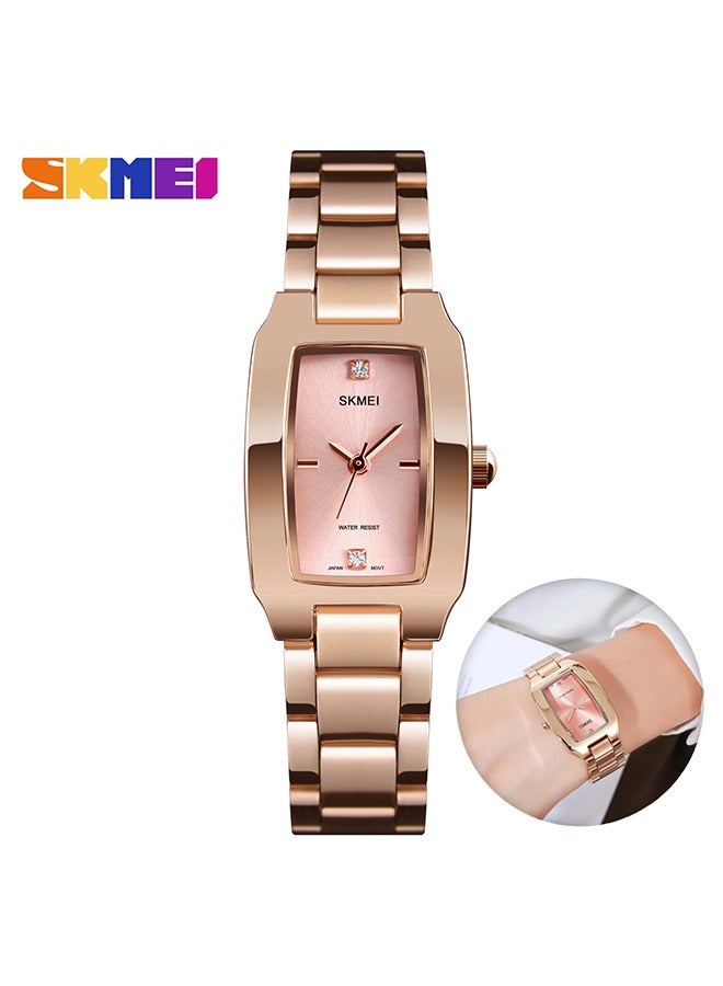 SKMEI Watches for Women Ladies, Female Simple Square, Stainless Luxury Fashion Small Slim Analog Quartz Waterproof, Dress Casual, Wife, Girls, Gifts Rose Gold Wrist Watch - Image 1