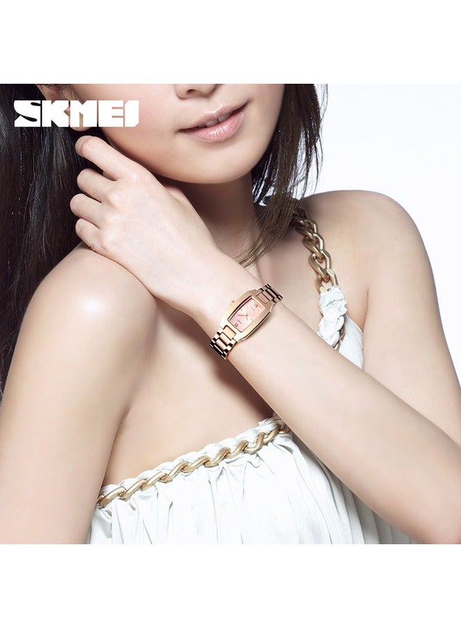 SKMEI Watches for Women Ladies, Female Simple Square, Stainless Luxury Fashion Small Slim Analog Quartz Waterproof, Dress Casual, Wife, Girls, Gifts Rose Gold Wrist Watch - Image 5