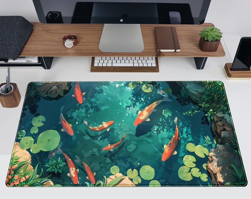 TENG DA QING Koi Fish Desk Mat Gaming Koi Pond Desk Pad Large Cute Mouse Pad, Goldfish Mouse Mat XXL Laptop Keyboard Pad, Blue Waters Gamer Mouse Pad Full Mousepads Cool Office Accessories 31.5"x15.7" - Image 2