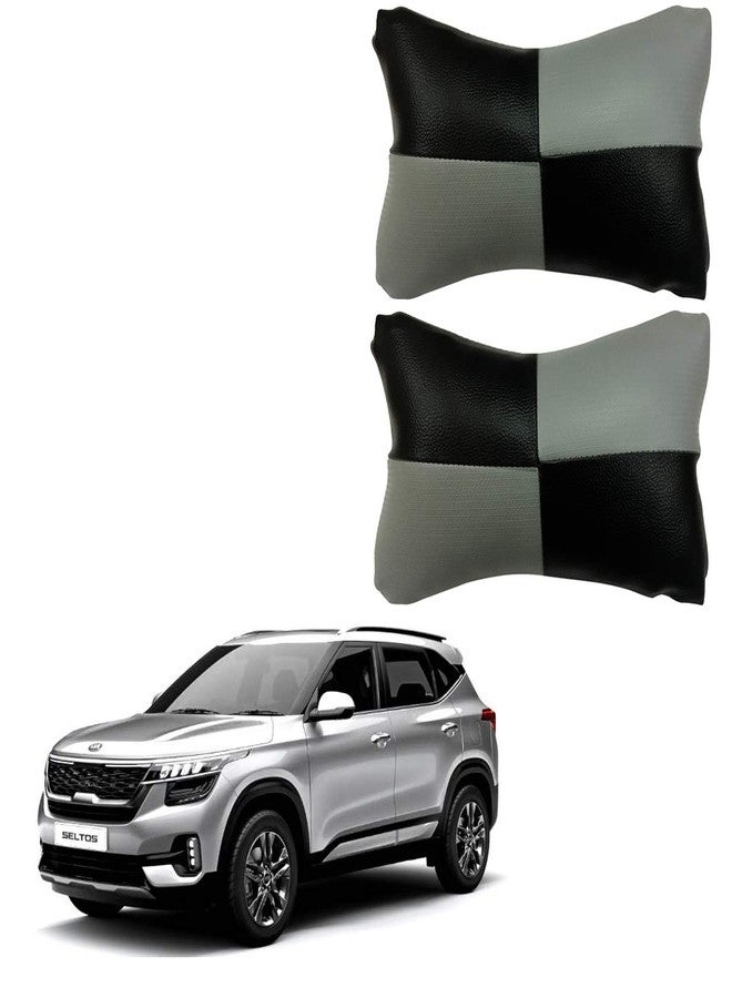 PulGos Grey Check Design Car Neck Rest Cushion with Adjustable Straps_1876 - Image 1