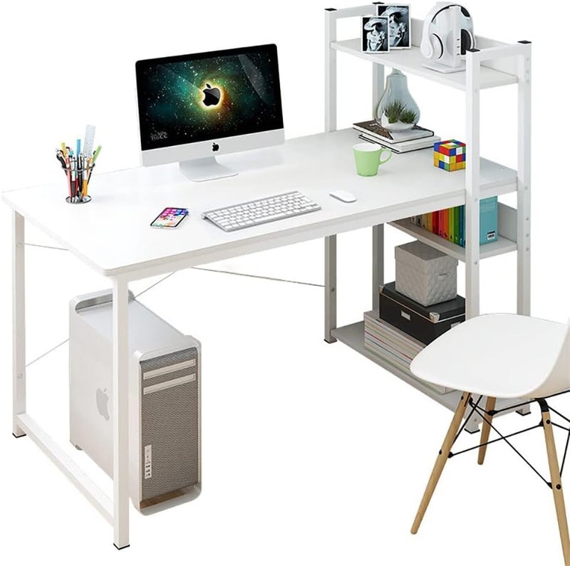 JANTENS Computer Table with Bookshelf, Home Office Desk Gaming Writing Study Table White 120 * 55 * 72 cm-H120A - Image 3