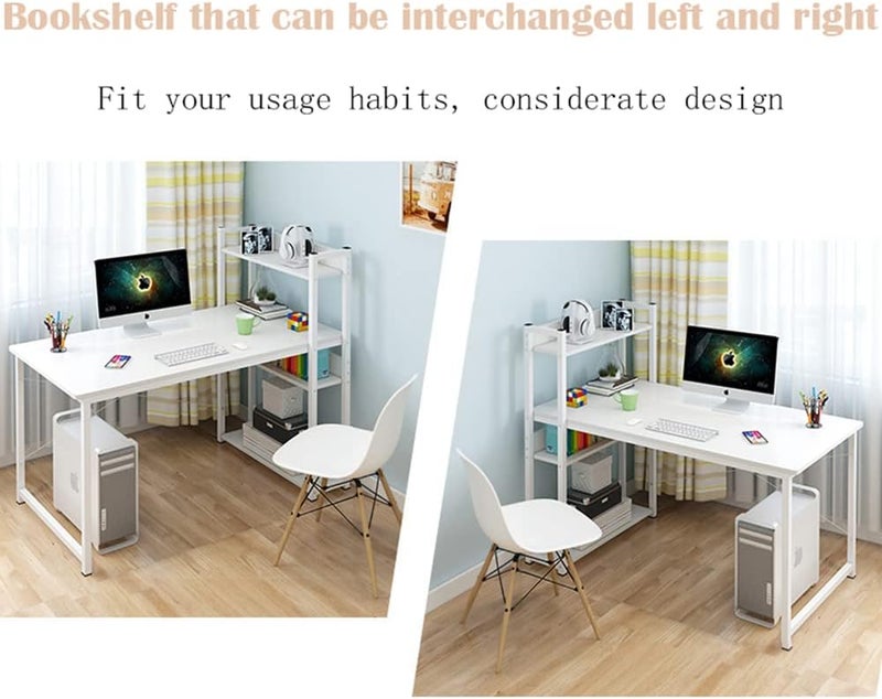 JANTENS Computer Table with Bookshelf, Home Office Desk Gaming Writing Study Table White 120 * 55 * 72 cm-H120A - Image 5
