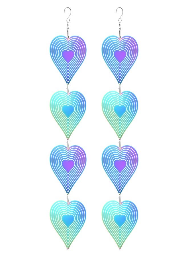 M METERXITY 2-Pack Hanging Wind Spinners, 20.5" 3D Stainless Steel Hanging Reflective Pinwheels for Patio/Yard/Outdoor, Garden Decor Windmill [Gradient, Heart] - Image 1