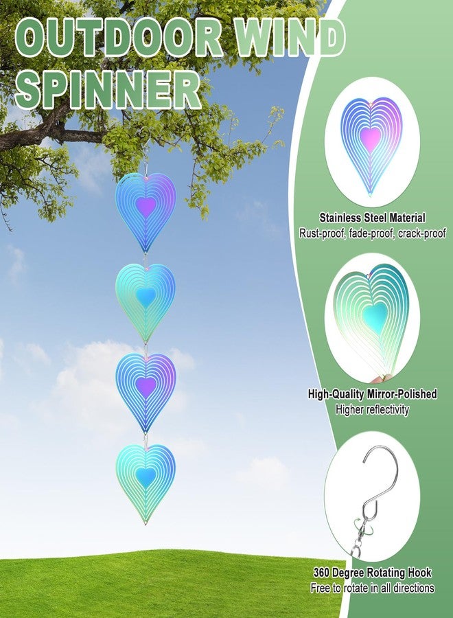 M METERXITY 2-Pack Hanging Wind Spinners, 20.5" 3D Stainless Steel Hanging Reflective Pinwheels for Patio/Yard/Outdoor, Garden Decor Windmill [Gradient, Heart] - Image 2
