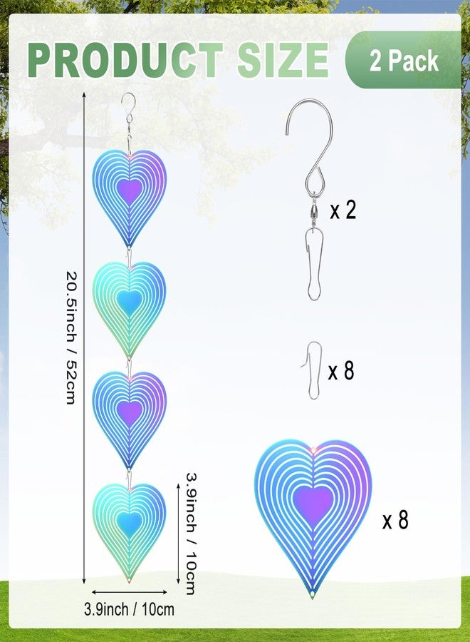 M METERXITY 2-Pack Hanging Wind Spinners, 20.5" 3D Stainless Steel Hanging Reflective Pinwheels for Patio/Yard/Outdoor, Garden Decor Windmill [Gradient, Heart] - Image 3
