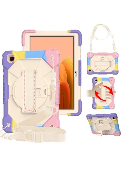 Case Cover For Samsung Galaxy Tab A7 T500 / T505 Contrast Color Robot Shockproof Silicon + PC Protective Case with Holder & Shoulder Strap Colorful Pink