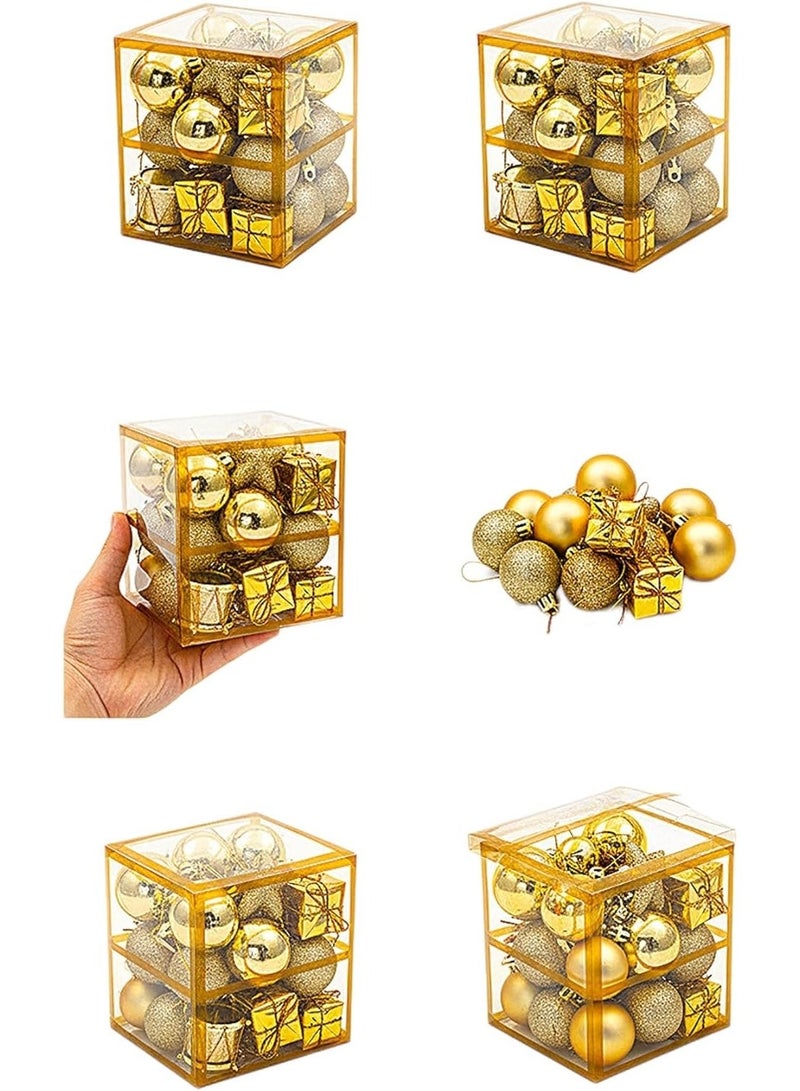 Happy Hugs Luxury Christmas Ornaments Set, 12 Pieces Gold Glitter Balls and Gift Boxes, Holiday Tree Decorations in Clear Storage Box - Image 2