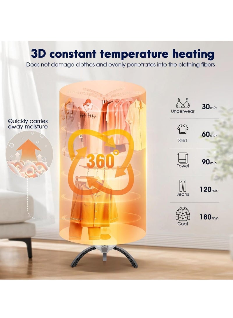 والالا مجفف ملابس كهربائي محمول داخلي من طبقتين، تسخين ثابت بزاوية 360 درجة، شماعة مزدوجة للمعاطف، مجفف ملابس ساخن، رف غسيل وتجفيف مع توقيت متعدد التروس - Image 3