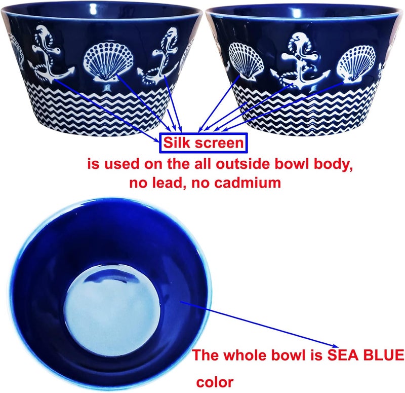Blue Ceramic Bowl 55 Large Soup Bowls Sea Nautical Theme Helm Anchor Blue Bowl Home Kitchen Birthday Christmas Housewarming GiftBowls for SaladChipCerealPastaRamen 21oz A2pcs - Image 3