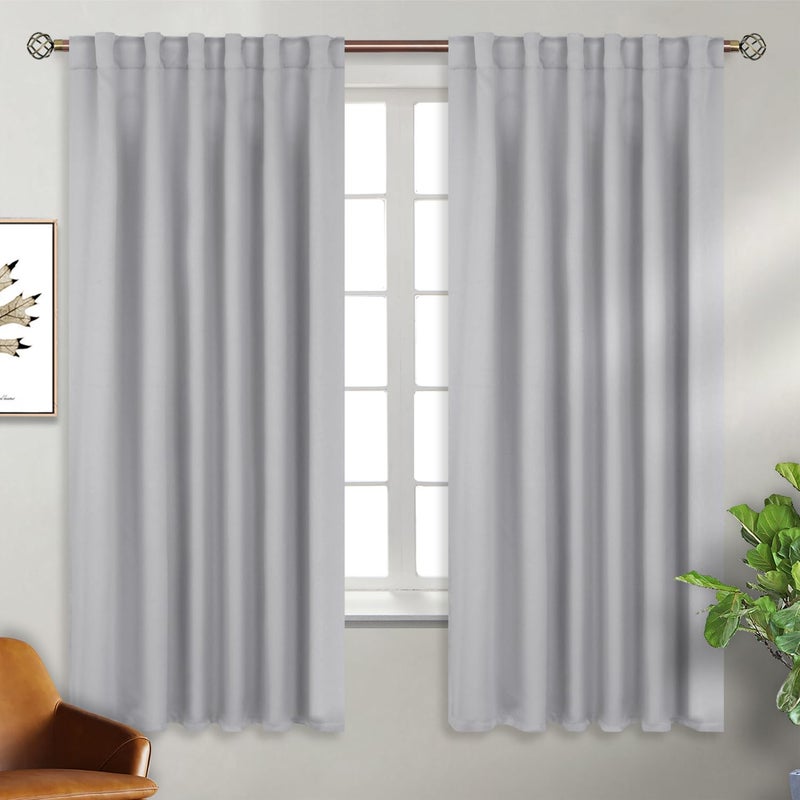 BGment Rod Pocket and Back Tab Blackout Curtains for Bedroom - Thermal Insulated Room Darkening Curtains for Living Room  2 Window Curtain Panels (52 x 63 Inch  Light Grey) - Image 1