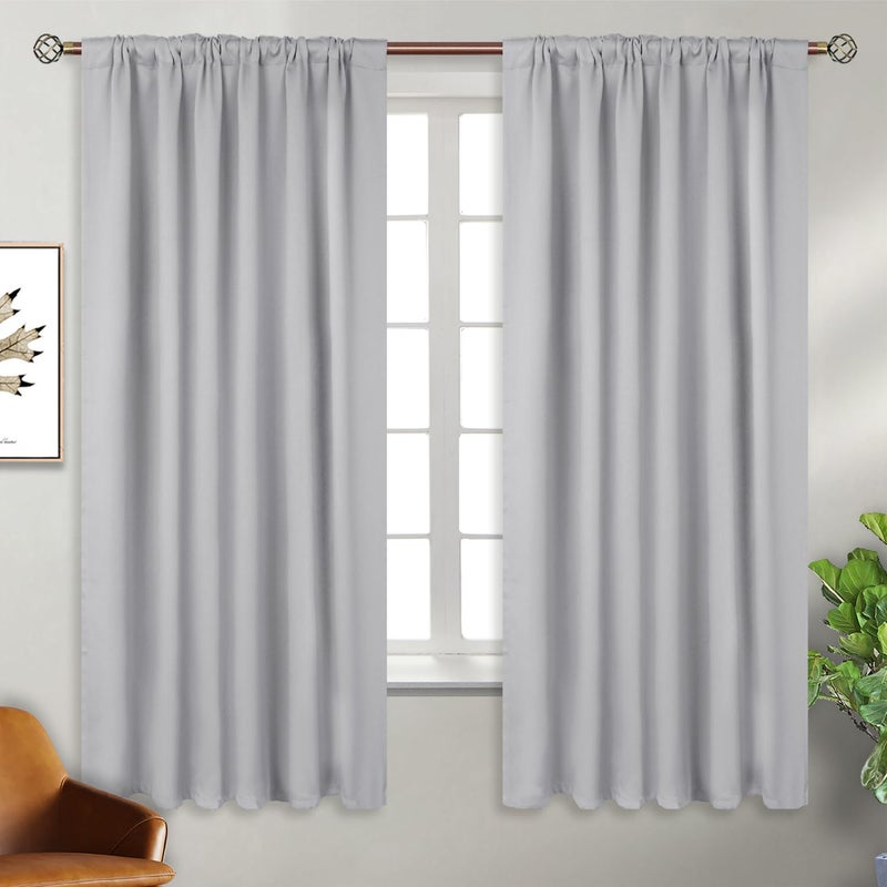 BGment Rod Pocket and Back Tab Blackout Curtains for Bedroom - Thermal Insulated Room Darkening Curtains for Living Room  2 Window Curtain Panels (52 x 63 Inch  Light Grey) - Image 3