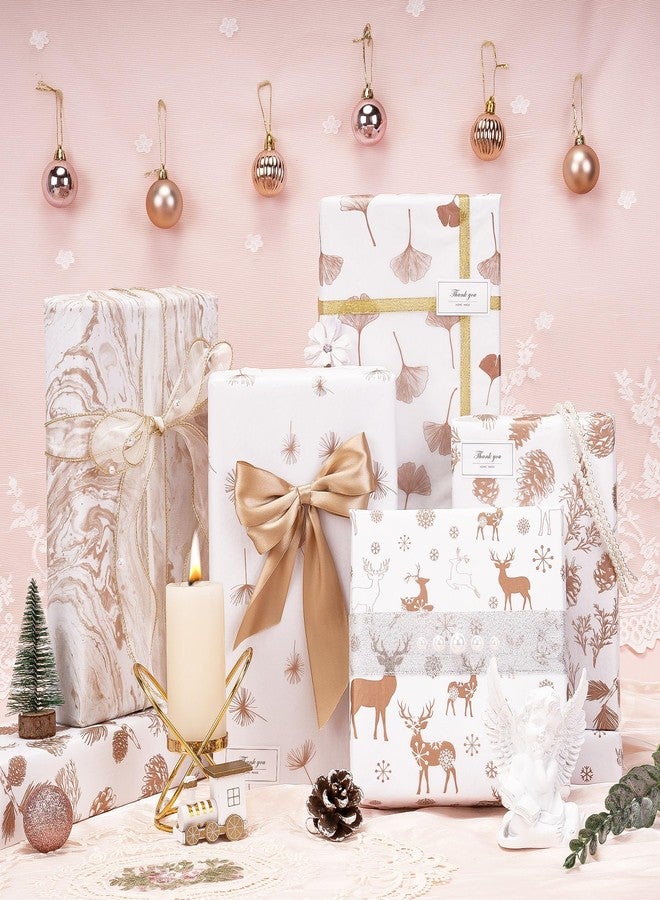 Larcenciel 50 Sheets Christmas Tissue Paper for Gift Bags 27.6x19.7 inch, Rose Gold Wrapping Tissue for Gifts, Metallic Glitter Design, Pinecone Deer Xmas Tissue Paper for Holiday New Year Party Craft - Image 3