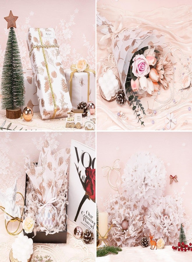 Larcenciel 50 Sheets Christmas Tissue Paper for Gift Bags 27.6x19.7 inch, Rose Gold Wrapping Tissue for Gifts, Metallic Glitter Design, Pinecone Deer Xmas Tissue Paper for Holiday New Year Party Craft - Image 5