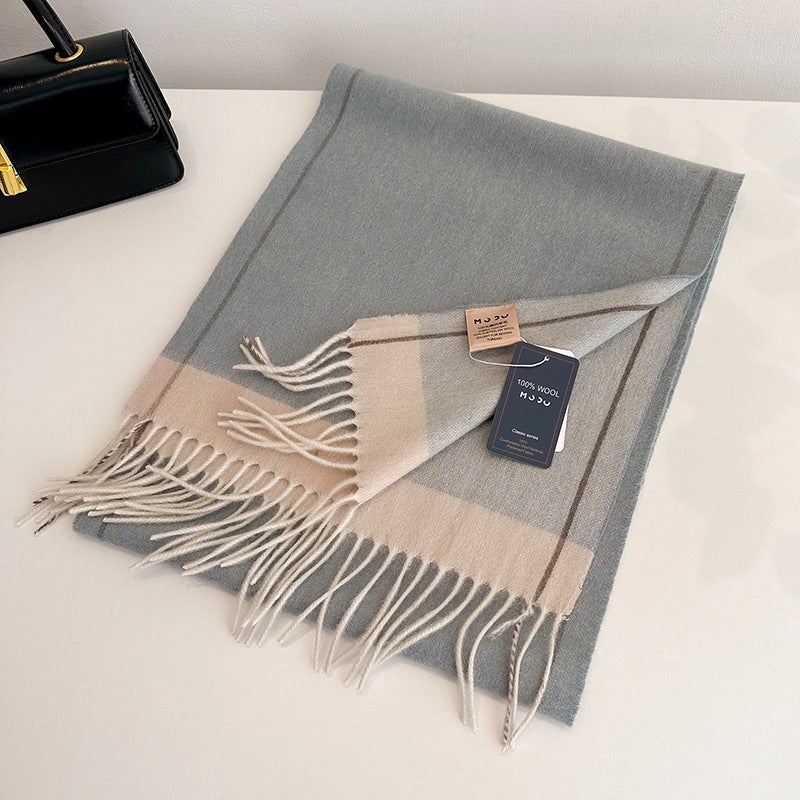 Autumn Winter Thick 100% Wool Unisex Scarf G0303-Green 
