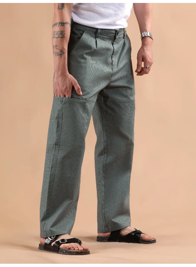 بيونغ بنطلون كارغو رمادي داكن بنقشة كلبش