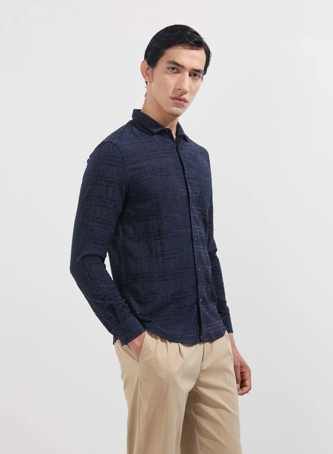 The Indian Garage Co Men Slim Fit Textured Round Neck Full Sleeves Shirt