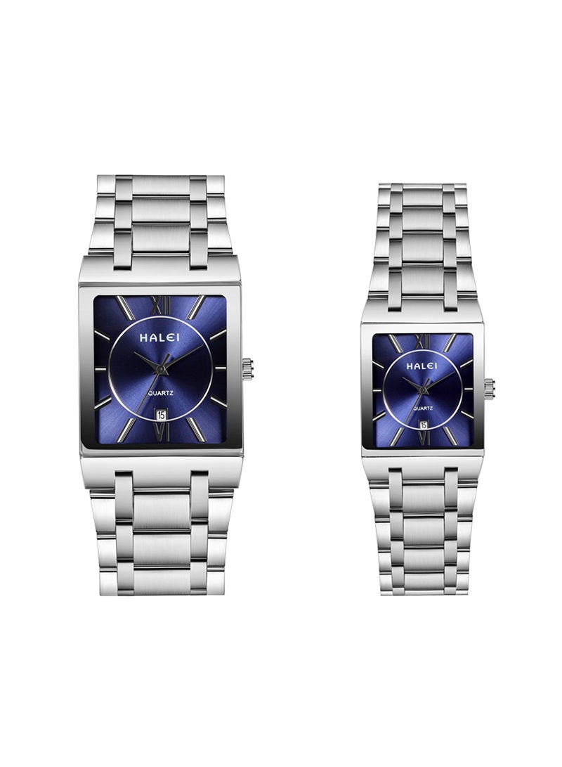 HALEI Harley Couple Quartz Simple Watch Silver/Blue - Image 1