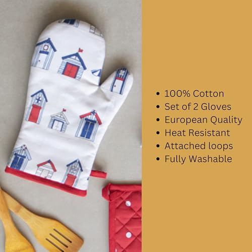 Oak & Lily Combo Set of Oven Mittens & Pot Holders | 100% Cotton | Heat Resistant & Cushioned | Washable | European Quality | for Cooking, Baking, BBQ & Microwave Use (in House and Polka Dot Print) - Image 4