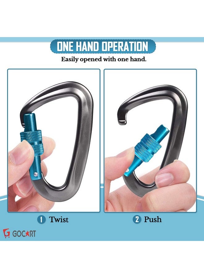 GOCART WITH G LOGO GOCART WITH G LOGO Aluminum D-Ring Locking Crabiner Clips Suit for Rock Climbing, Rigging, Ropes, Hammocks, Camping, Keychain,Outdoor(Black-Pack of 2) - Image 3