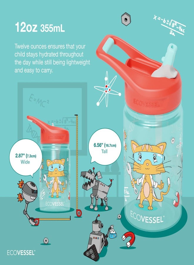 EcoVessel SPLASH Tritan Plastic Kids Water Bottle with Straw, Leak Proof Flip Top Lid, and Carry Handle Kids Cups Sports Water Bottle 12 oz (Underwater) - Image 2
