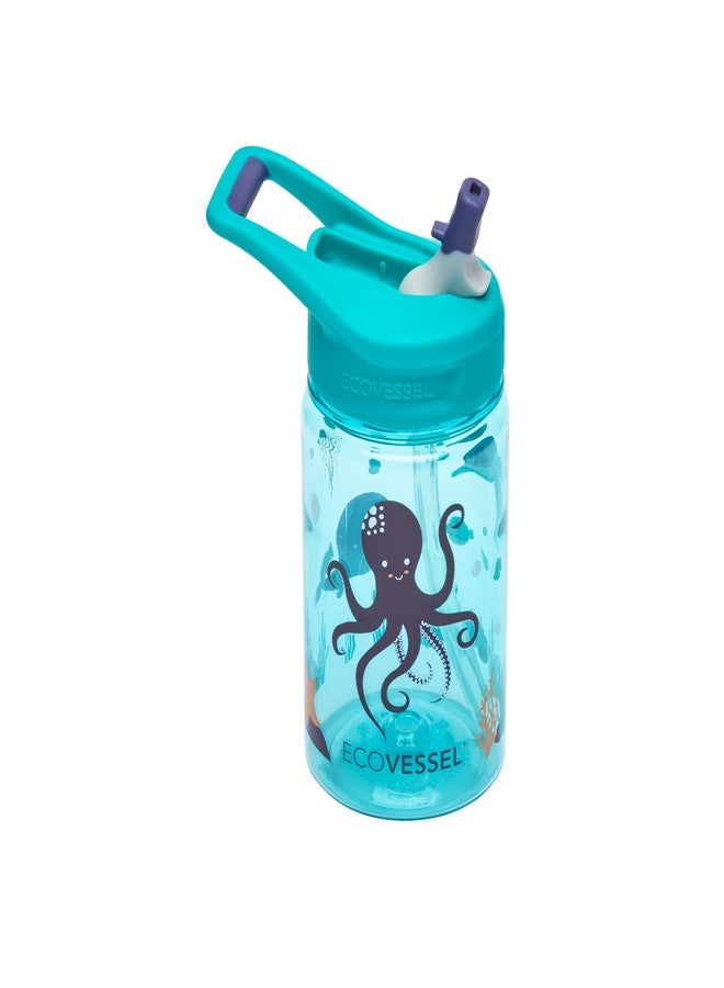 EcoVessel SPLASH Tritan Plastic Kids Water Bottle with Straw, Leak Proof Flip Top Lid, and Carry Handle Kids Cups Sports Water Bottle 12 oz (Underwater) - Image 1