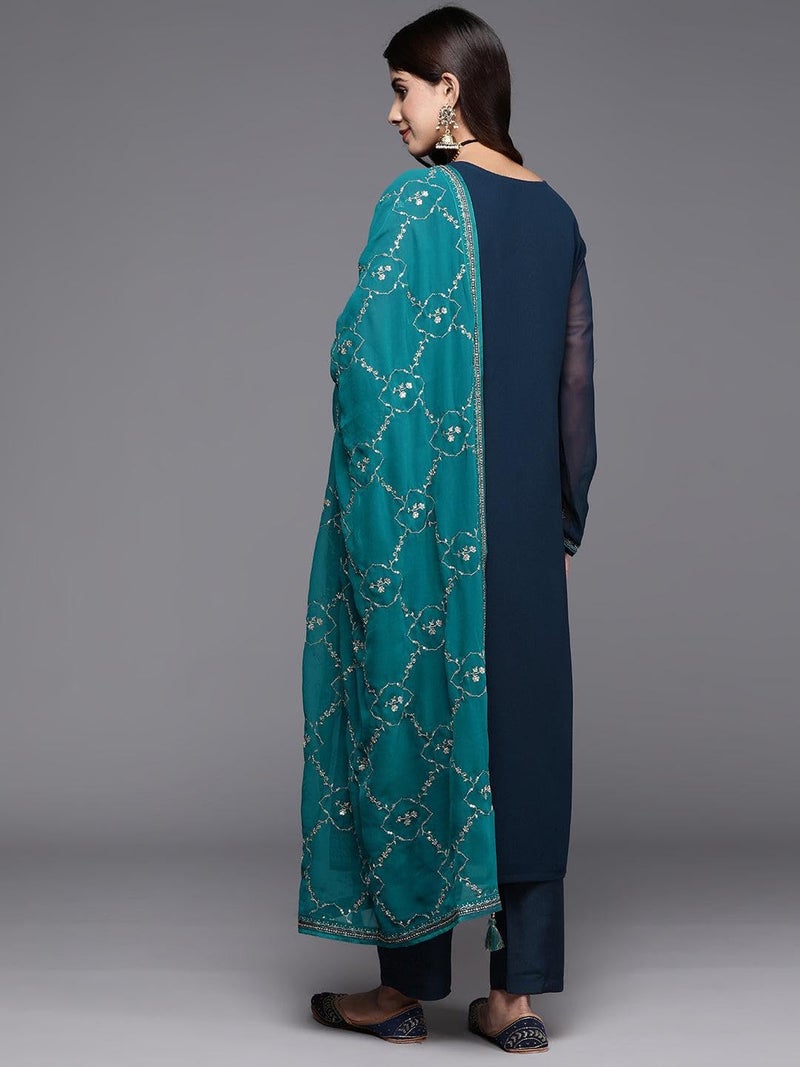 Libas Womens Embroidered Georgette Straight Kurta With Trousers and Dupatta - Image 2