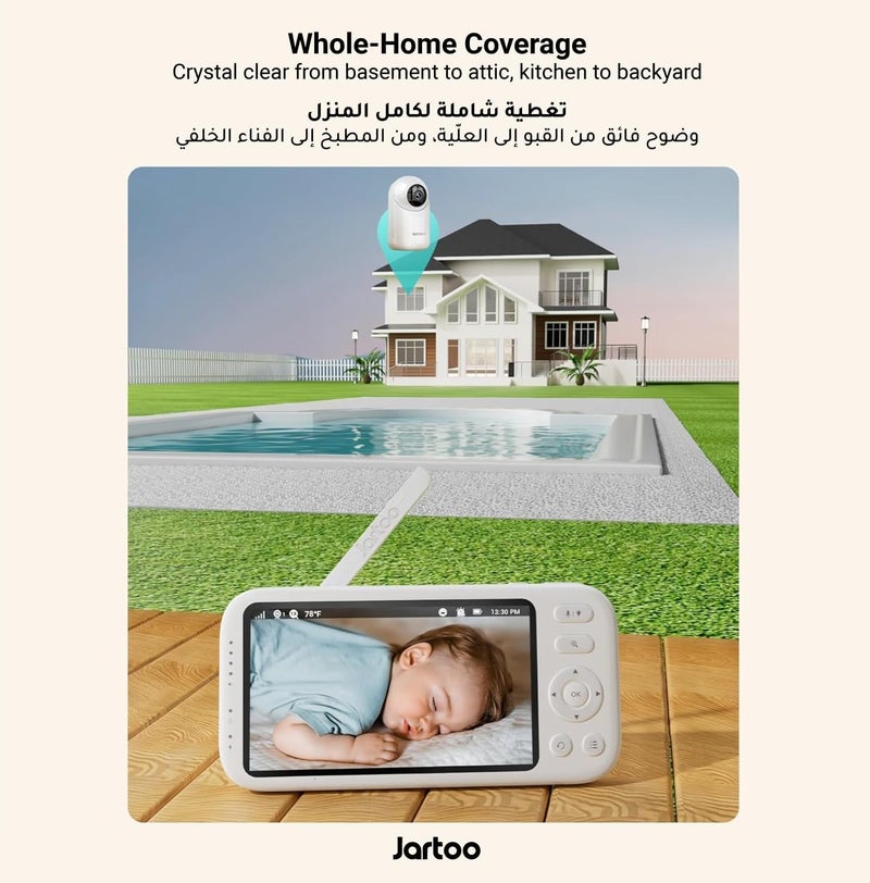 Jartoo مراقب الأطفال بالفيديو Jartoo 2K مع كاميرا وصوت، مدى طويل 1860 قدم، مراقب أطفال بدون واي فاي، شاشة FHD 5.5 بوصة، كاميرا أطفال لاسلكية، ساعة تغذية، رؤية ليلية، حديث ثنائي الاتجاه، كشف بكاء بالذكاء الاصطناعي، 6000mAh - Image 4
