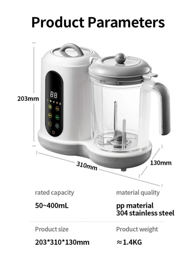 الدليبن جهاز تحضير طعام الأطفال، معالج متعدد الوظائف 5 في 1 للأطفال، جهاز تحضير طعام الأطفال المهروس، شاشة تعمل باللمس، جهاز بخار وخلاط للأطفال، طهي وطحن تلقائي، جهاز تسخين طعام الأطفال، وظيفة توقيت (أبيض) - Image 2