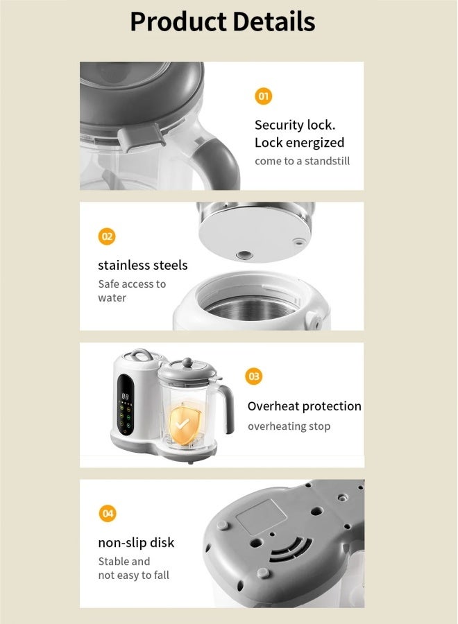 الدليبن جهاز تحضير طعام الأطفال، معالج متعدد الوظائف 5 في 1 للأطفال، جهاز تحضير طعام الأطفال المهروس، شاشة تعمل باللمس، جهاز بخار وخلاط للأطفال، طهي وطحن تلقائي، جهاز تسخين طعام الأطفال، وظيفة توقيت (أبيض) - Image 4