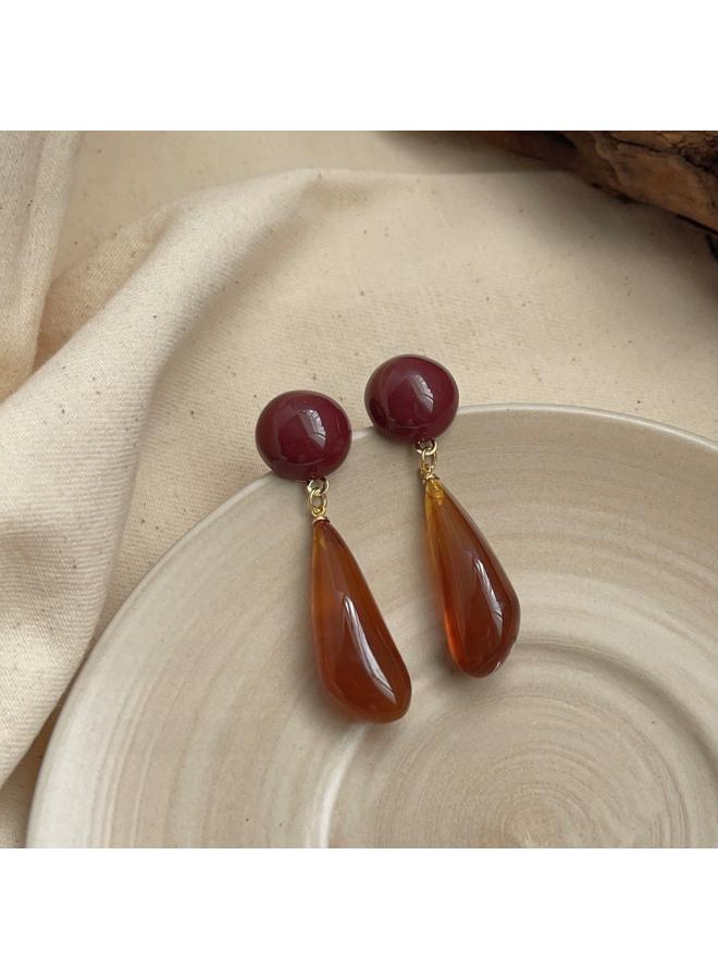 Retro Elegant Brown Earrings Female Geometric Blooming Acrylic Earrings Personality Fashion High Sense Earrings