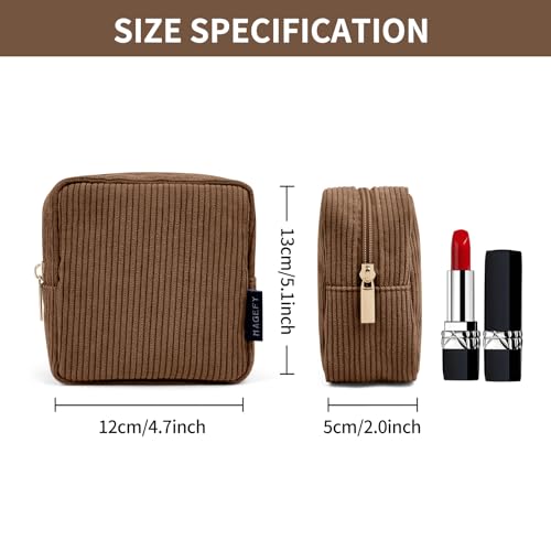 MAGEFY Small Makeup Bag for Purse Mini Cosmetics Bag Corduroy Cute Cosmetic Pouch for Women with Slip-in Pockets (Brown) - Image 2