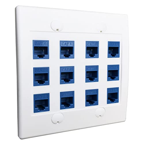 DIYTECH 12 Port Ethernet Wall Plate, Cat 6, Wall Outlet, RJ45 Female to Female Keystone Jacks - White - Image 4