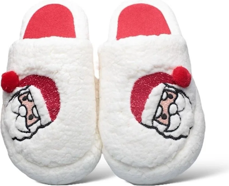 Liger Women's Fluffy Embroidered Home Slippers Dowry Pack Slippers Valentine's Day White - Black