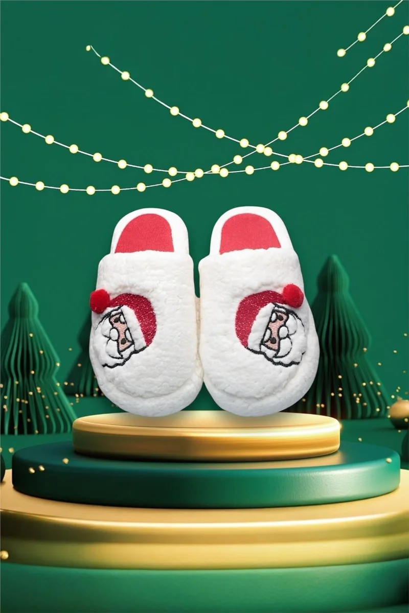 Liger Women's Fluffy Embroidered Home Slippers Dowry Pack Slippers Valentine's Day White - Black