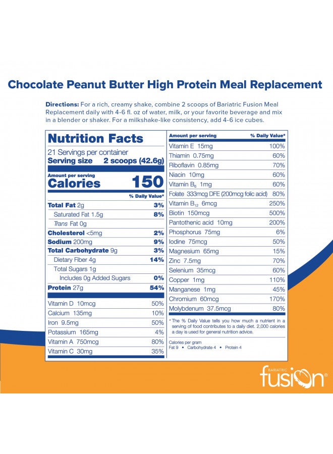 Bariatric Fusion Bariatric Fusion Chocolate Peanut Butter Meal Replacement 27g Protein Powder, 21 Serving Tub for Bariatric Surgery Patients Including Gastric Bypass and Sleeve Gastrectomy - No Gluten, Aspartame or Sugar - Image 2