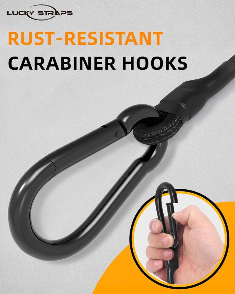 LuckyStraps 6 Inch Short Small Bungee Cords with Carabiner Hooks, 8 Pcs Black Mini UV Resistant Bungee Straps with Superior Elasticity Thai Latex, Great for Cargo, Bike, Kayak Boat, Luggage, etc Multi-use well optimized build - Image 3
