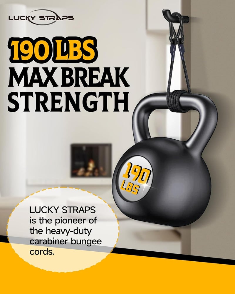 LuckyStraps 6 Inch Short Small Bungee Cords with Carabiner Hooks, 8 Pcs Black Mini UV Resistant Bungee Straps with Superior Elasticity Thai Latex, Great for Cargo, Bike, Kayak Boat, Luggage, etc Multi-use well optimized build - Image 2