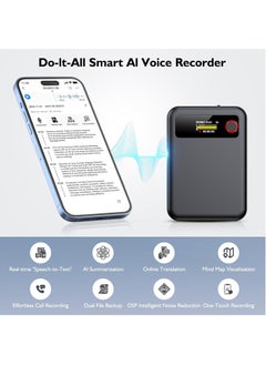 KADIP AI Voice Recorder with Transcription Summarize - Magnetic Note Audio Recording Device with Playback for Phone Calls Lectures Meetings Interviews, APP Control Support 104 Languages Noise Reduction 64GB Memory  - Image 2
