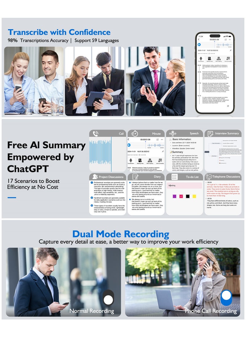 KADIP - AI Voice Recorder with Transcription Summarize - Magnetic Note Audio Recording Device with Playback for Phone Calls Lectures Meetings Interviews, APP Control Support 104 Languages Noise Reduction 64GB Memory - Image 1