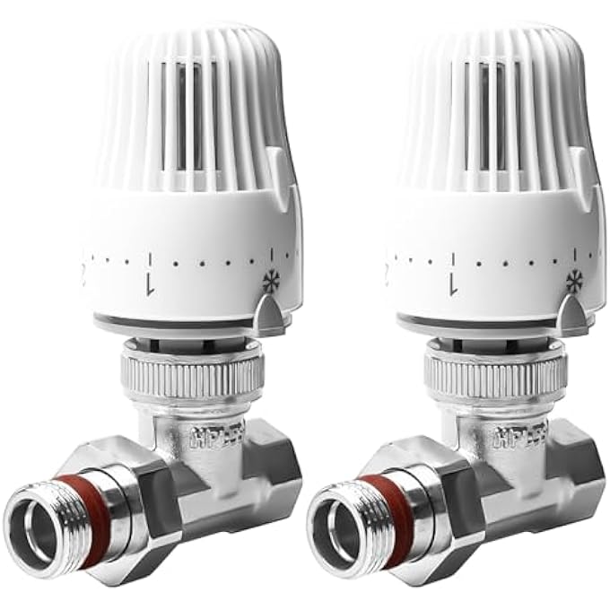 SET OF 2 THERMOSTATIC VALVE THERMOSTATIC HEAD, 1/2 INCH THERMOSTATIC VALVE WITH THREAD CONNECTION, THERMOSTAT SET, RETURN FITTING 1/2 INCH PASSAGE RADIATOR VALVE, HEATING VALVE (WHITE) - Image 2