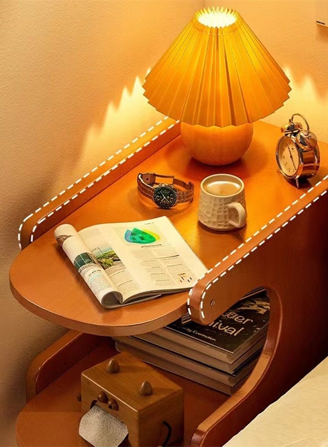 كوتيس طاولة سرير بسيطة ثلاثية الطبقات من كوتيس، طاولة بجانب السرير، خزانة بجانب السرير، طاولة جانبية، طاولة نهاية، طاولة أريكة لغرفة النوم، غرفة المعيشة، المكتب، خشب MDF من الخيزران، 40 × 30 × 48 سم - Image 3