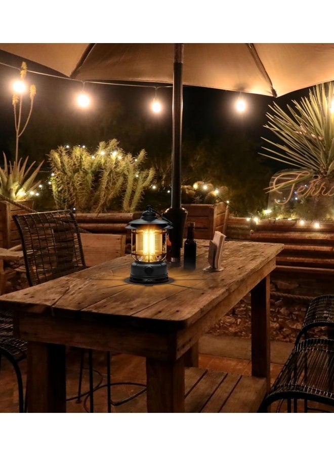 Camping Lanterns Rechargeable, Portable Electric LED Camping Lights Outdoor Hanging Tent Light Vintage Tabletop Lantern Decor Stepless Dimming Waterproof for Camping, Power Outages, Indoor (Black) - Image 4