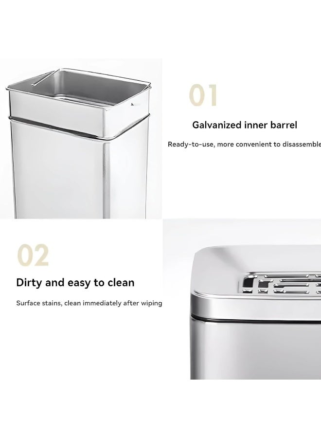 AKC 30L Commercial Square Stainless Steel Trash Can with Built-In Ashtray – Outdoor & High-Traffic Public Waste Station in Black or Silver - Image 3