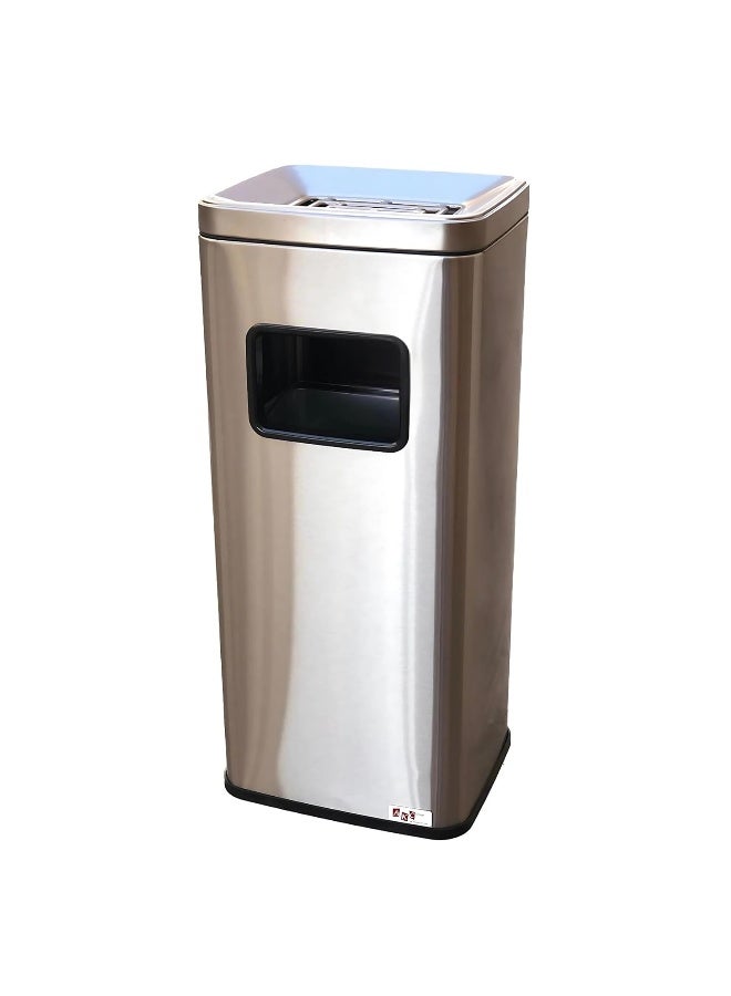 AKC 30L Commercial Square Stainless Steel Trash Can with Built-In Ashtray – Outdoor & High-Traffic Public Waste Station in Black or Silver - Image 1
