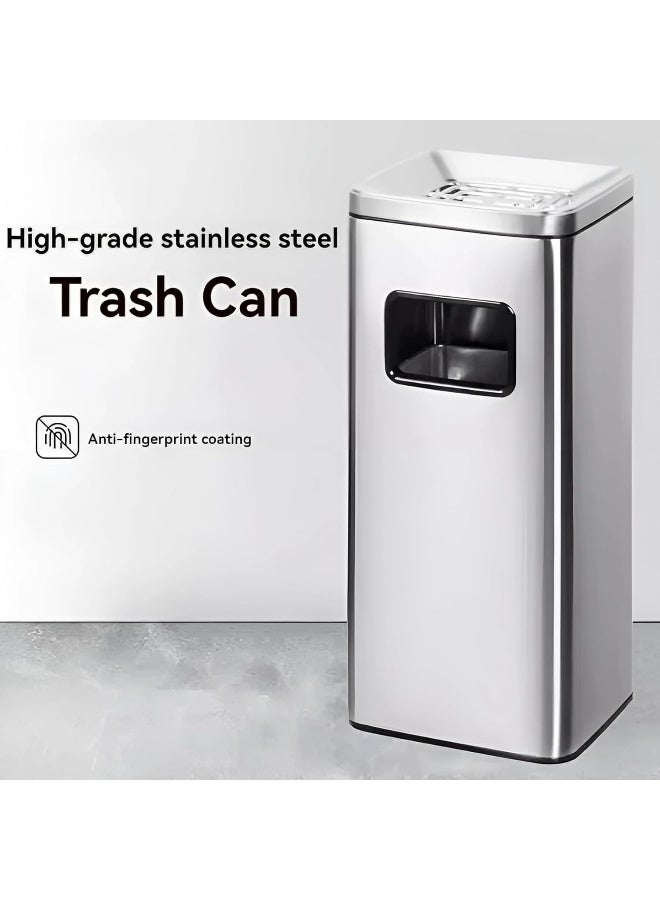 AKC 30L Commercial Square Stainless Steel Trash Can with Built-In Ashtray – Outdoor & High-Traffic Public Waste Station in Black or Silver - Image 4